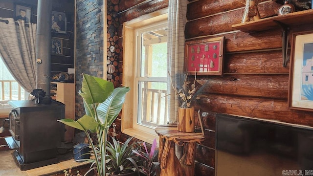 interior space with rustic walls and plenty of natural light
