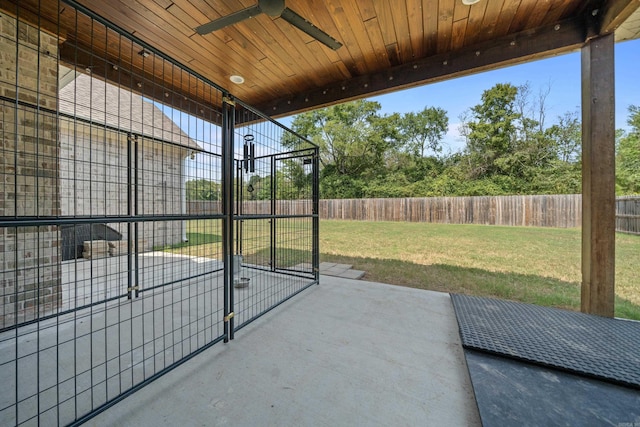 view of patio with ceiling fan and a fenced backyard