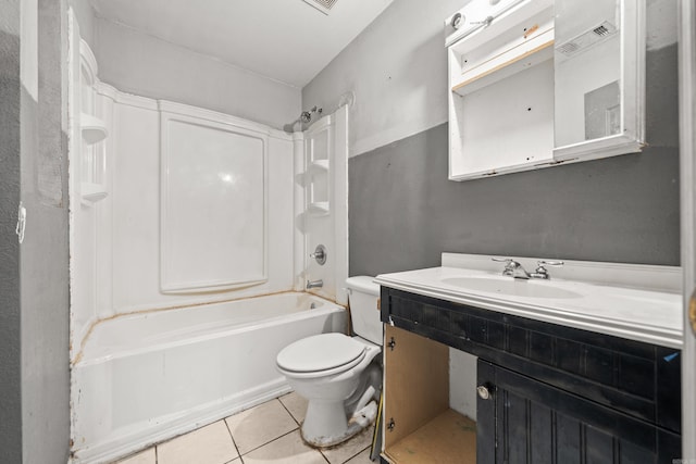 full bathroom with shower / bath combination, vanity, toilet, and tile patterned floors