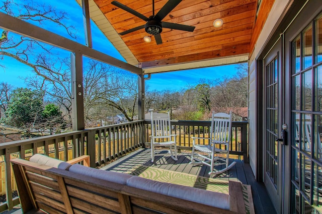 wooden terrace with ceiling fan