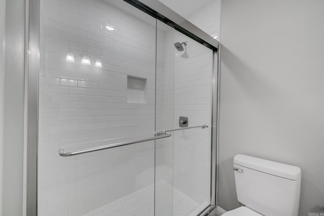 bathroom with toilet and a stall shower