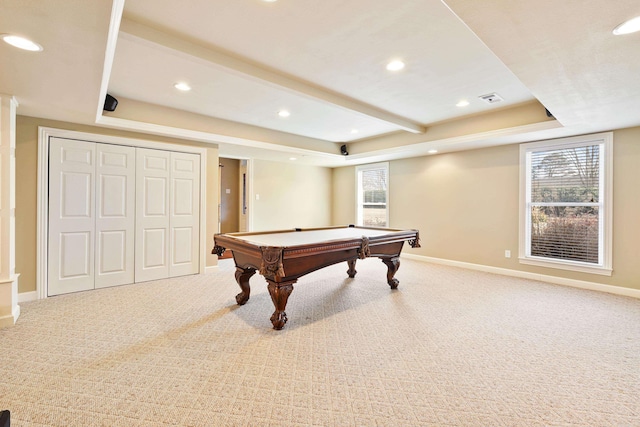 game room featuring a healthy amount of sunlight, baseboards, and carpet flooring