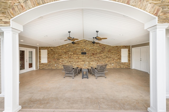 view of patio featuring ceiling fan and french doors