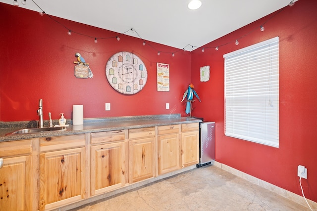 bar featuring baseboards and a sink