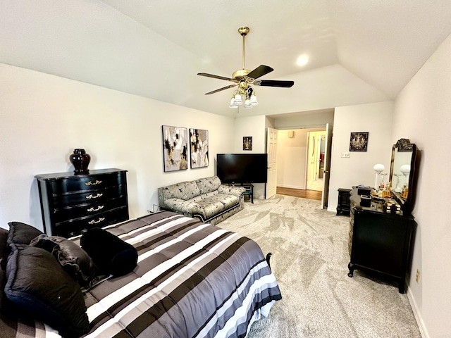 312 State St, Dardanelle, AR 72834 - bedroom with lofted ceiling, baseboards, a ceiling fan, and light colored carpet