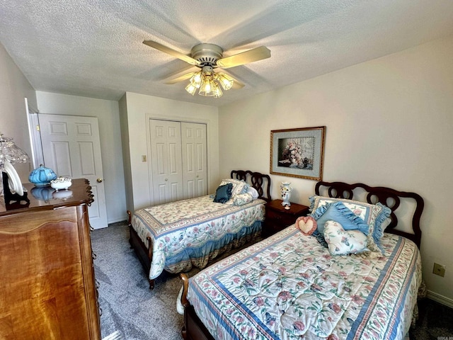 312 State St, Dardanelle, AR 72834 - carpeted bedroom with ceiling fan, a textured ceiling, baseboards, and a closet