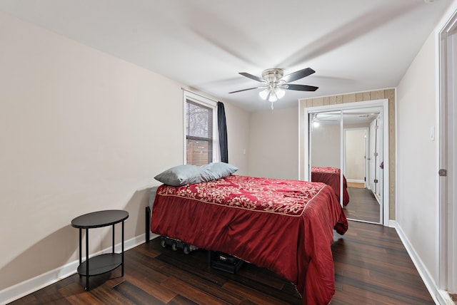 3215 Katherine St, Little Rock, AR 72204 - bedroom featuring dark wood-style flooring, ceiling fan, and baseboards