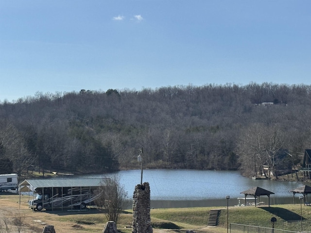 view of water feature featuring a view of trees