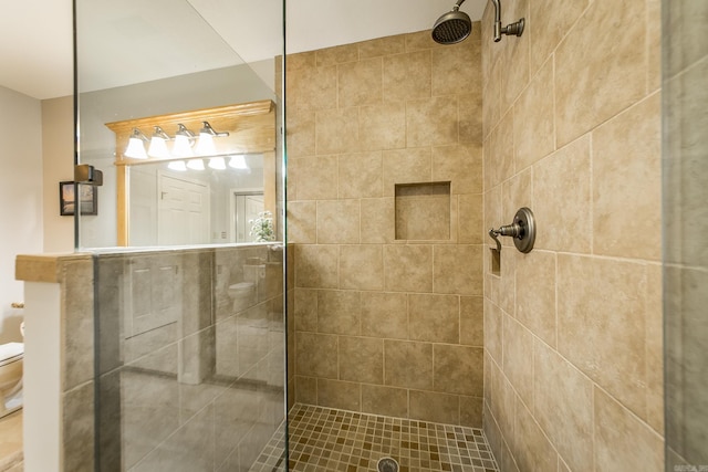 bathroom with toilet and a tile shower