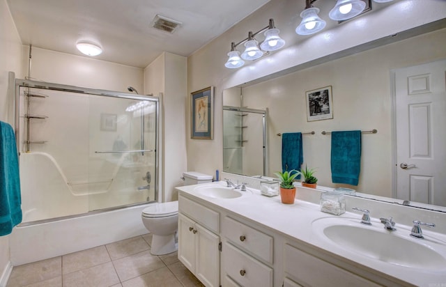 full bathroom with toilet, tile patterned flooring, visible vents, and a sink