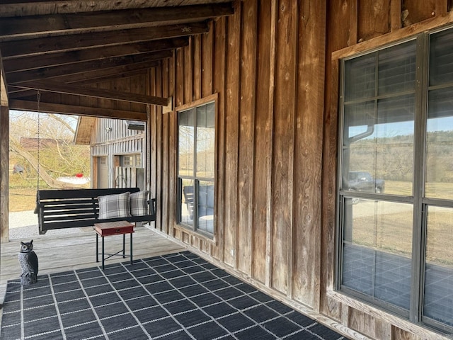 interior space with a balcony