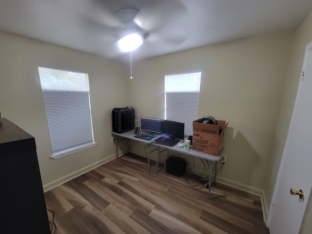 office featuring plenty of natural light, baseboards, and wood finished floors