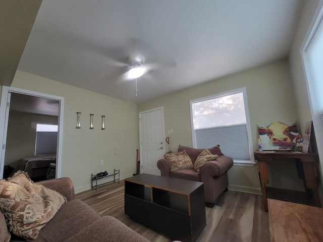 living room with light wood finished floors, a wealth of natural light, and baseboards