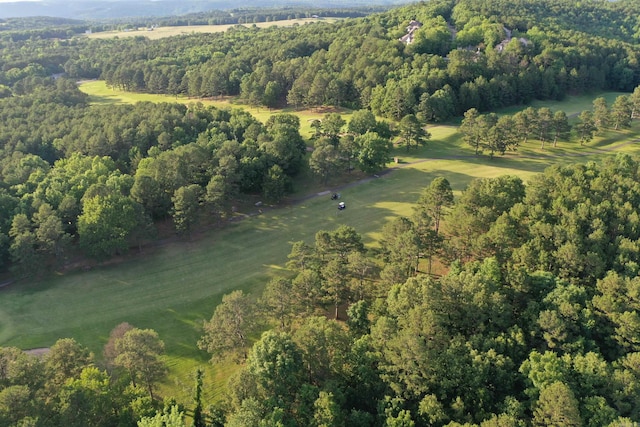 aerial view featuring a wooded view