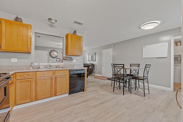 kitchen with visible vents, a sink, light countertops, electric stove, and dishwasher