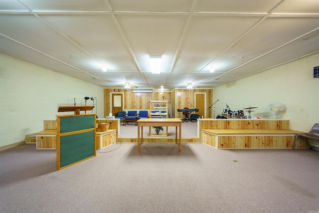 office area featuring concrete block wall