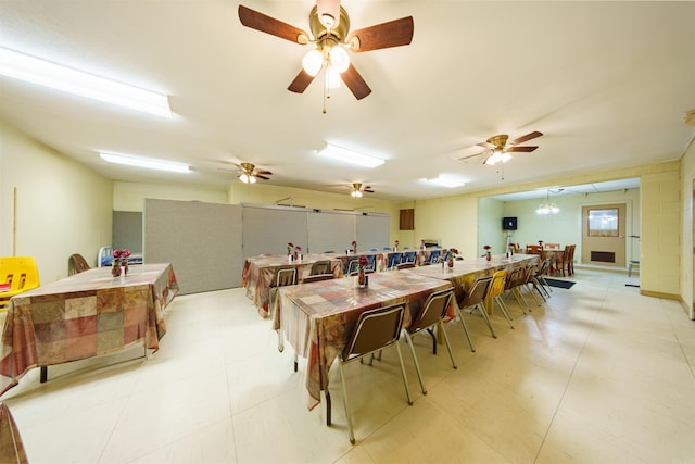 dining area featuring ceiling fan