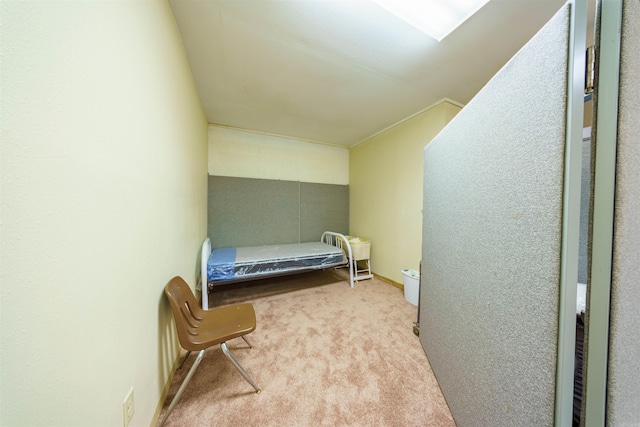 bedroom with carpet flooring and a skylight