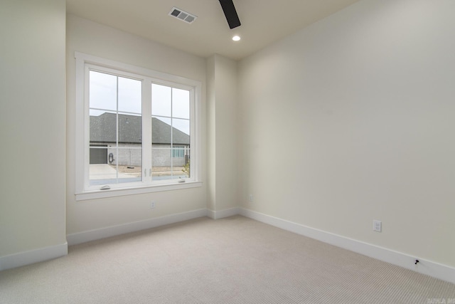 115 Fletcher Ridge Dr, Little Rock, AR 72223 - empty room featuring visible vents, baseboards, recessed lighting, ceiling fan, and light colored carpet