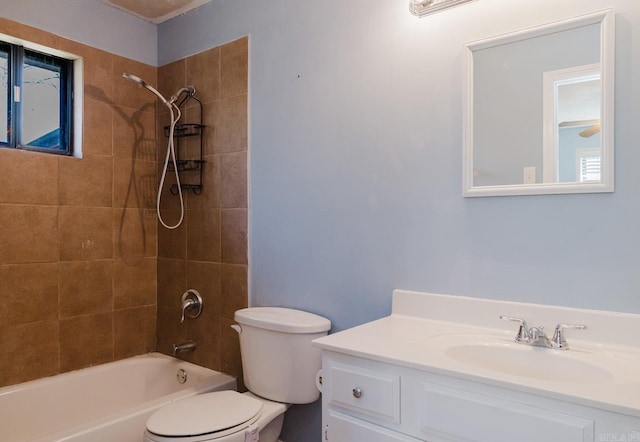 full bath featuring vanity, toilet, and shower / bathing tub combination