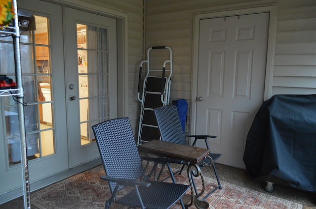 view of patio featuring french doors and a grill