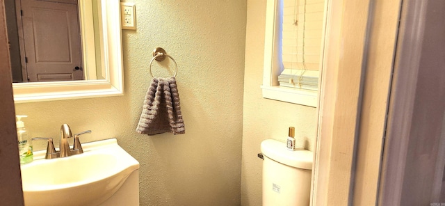 bathroom featuring a textured wall and a sink