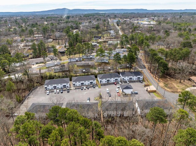 drone / aerial view featuring a mountain view