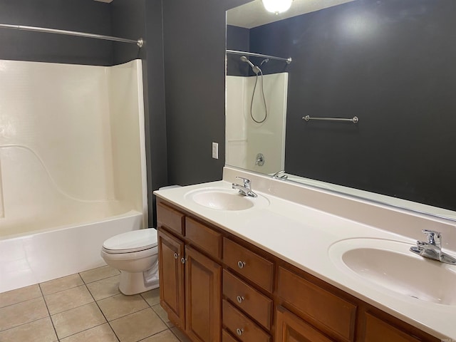 full bathroom with tile patterned flooring, double vanity, toilet, and a sink