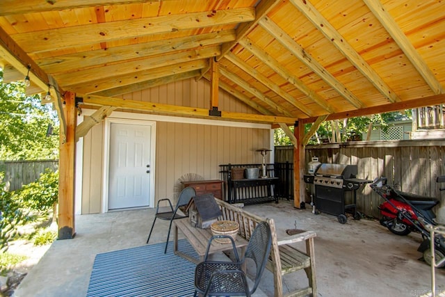 view of patio with fence and grilling area