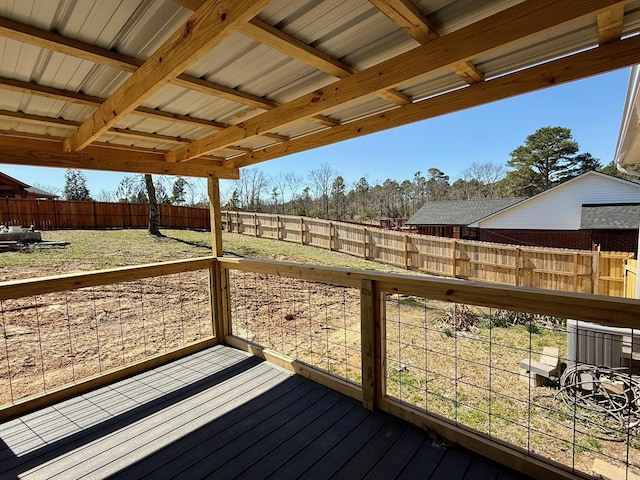 deck with a fenced backyard