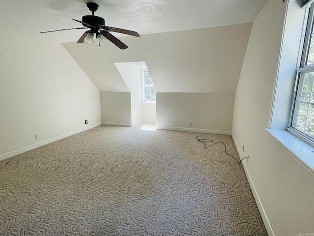 bonus room featuring baseboards, a wealth of natural light, and light carpet