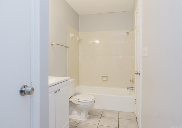 full bath featuring tile patterned floors, vanity, toilet, and bathing tub / shower combination