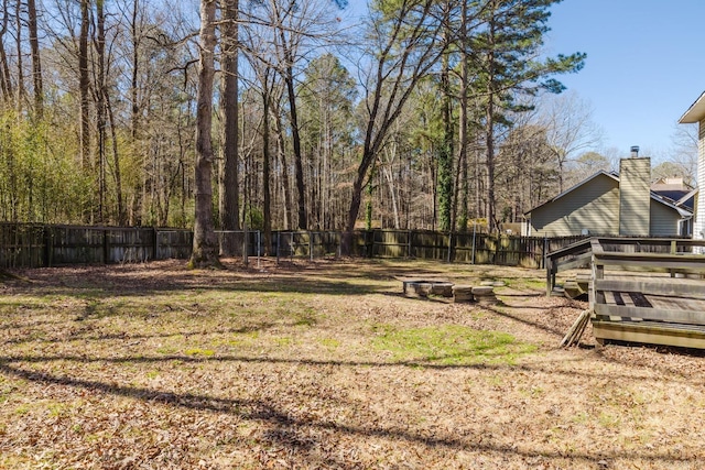 view of yard featuring a deck and a fenced backyard