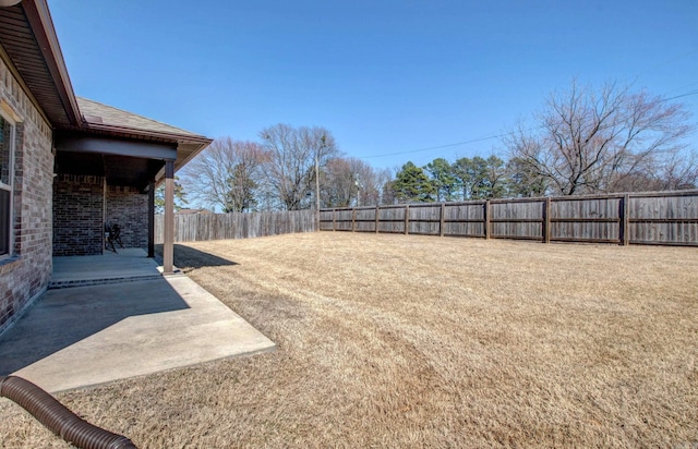 view of yard with a patio and a fenced backyard