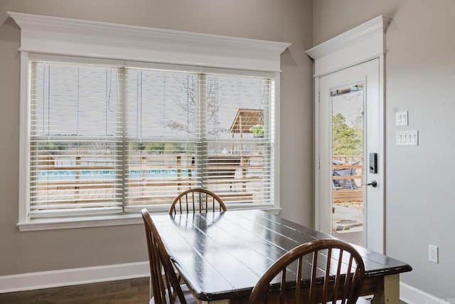 dining room with baseboards and wood finished floors