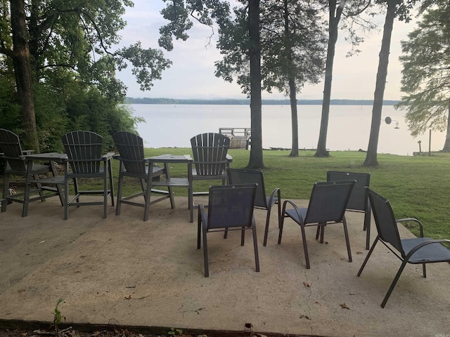 view of patio / terrace featuring a water view