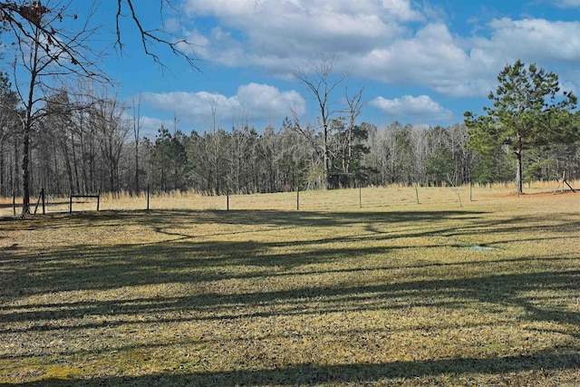 view of yard with a forest view