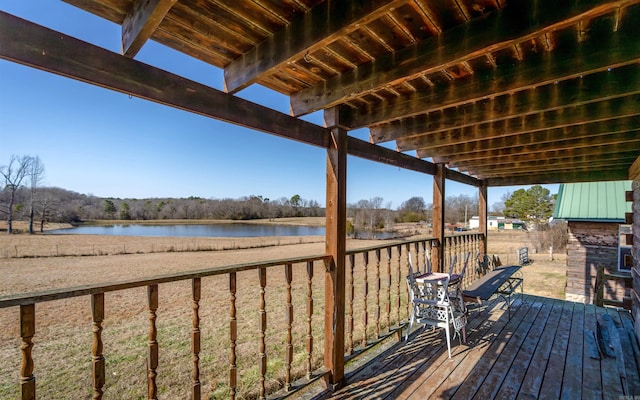 deck with a water view