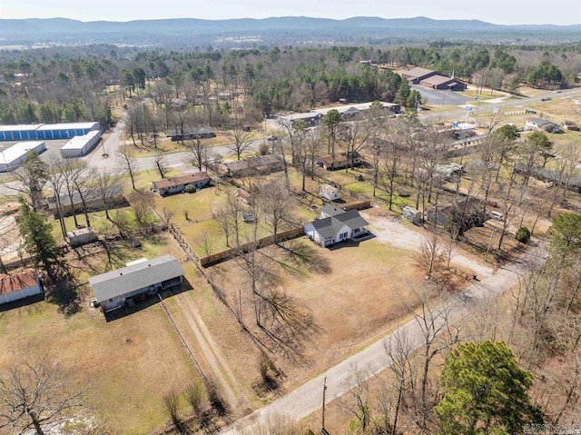 drone / aerial view featuring a mountain view