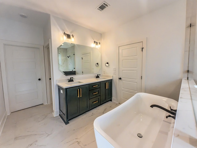 full bathroom featuring visible vents, marble finish floor, and a sink