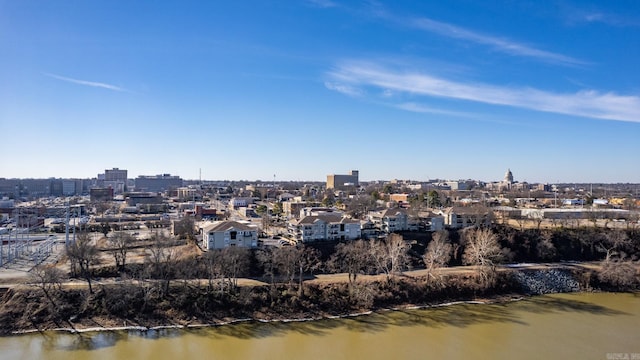 bird's eye view with a view of city and a water view