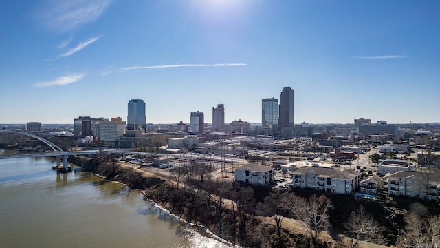 property's view of city featuring a water view