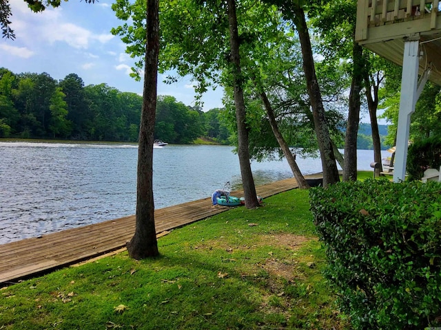 view of water feature with a dock