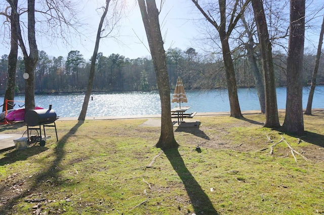 water view featuring a forest view