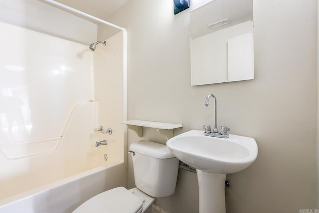 bathroom featuring shower / bathing tub combination, toilet, and visible vents