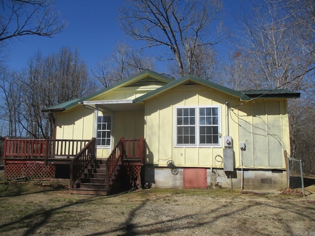 exterior space featuring crawl space and a deck