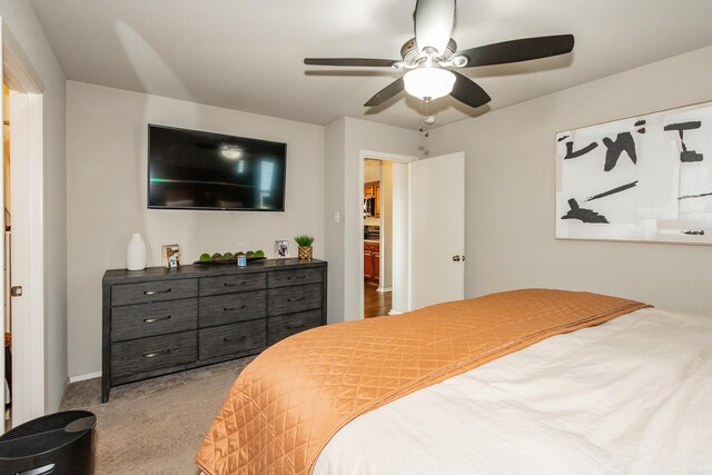 bedroom with carpet floors and ceiling fan