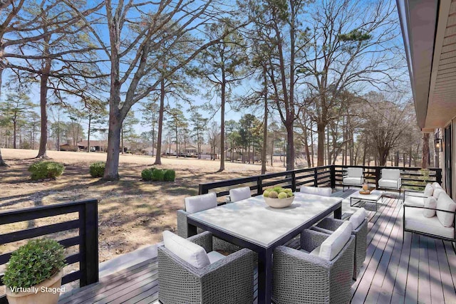 wooden deck featuring an outdoor living space and outdoor dining area