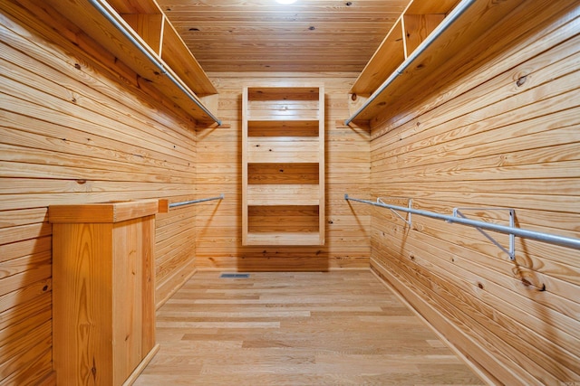 walk in closet with light wood-type flooring