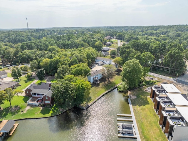 birds eye view of property with a residential view and a water view